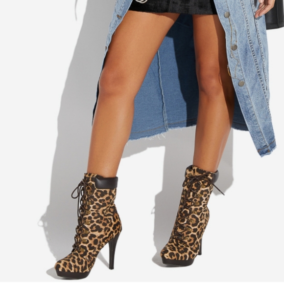 Leopard Lace-up Heeled Boot - Picture 4 of 13